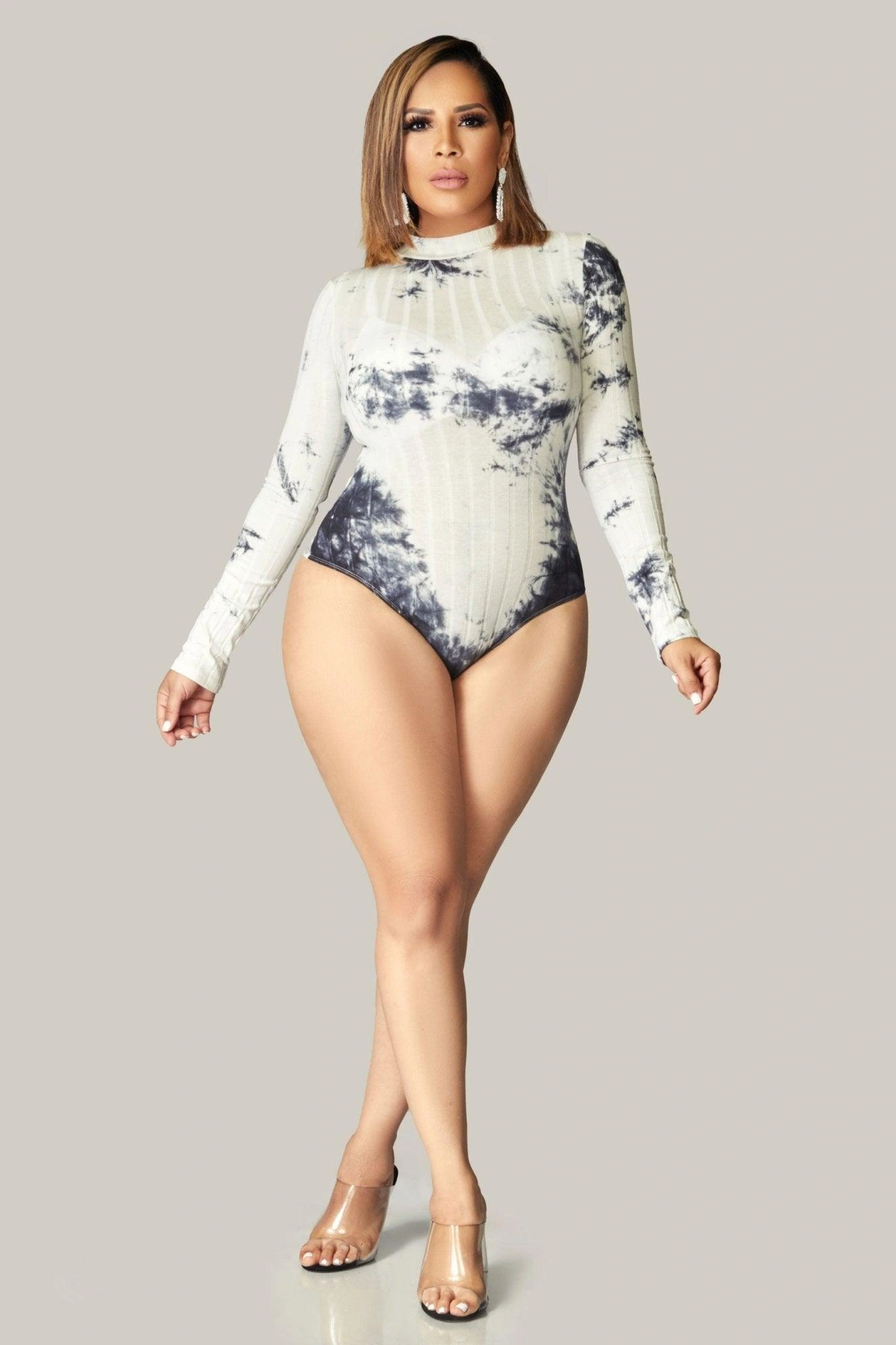Wanda Langærmet Mock Neck Tie-Dye Ribbet Body – Perfekt Farvespil og Komfort!